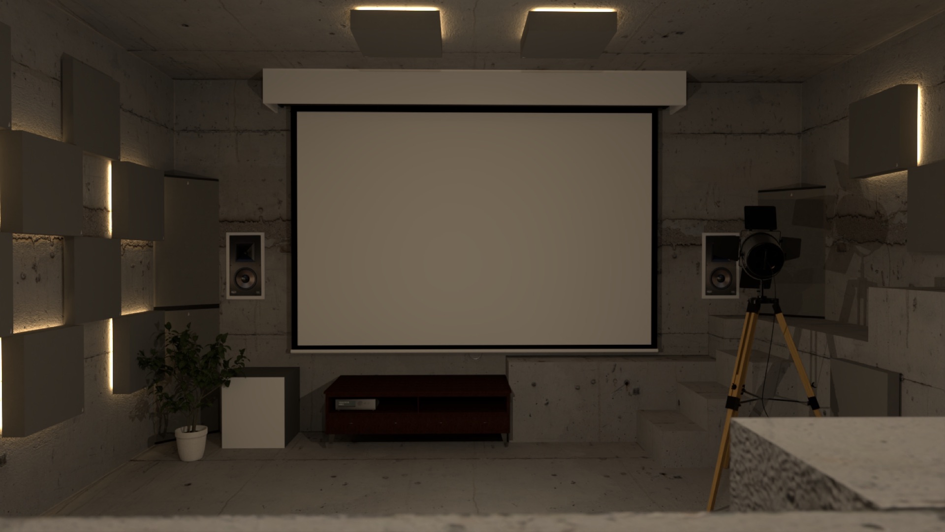 Kino domowe z panelami akustycznymi - wizualizacja projektu