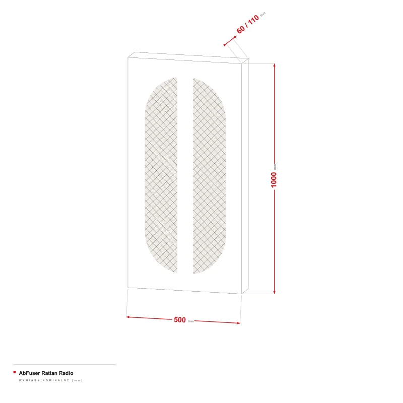 AbFuser Rattan Radio - rysunek wymiarowy 100 × 50 cm, grubość 6/11 cm
