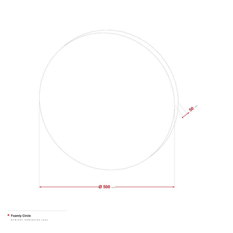 Foamly Circle — rysunek wymiarowy Ø 500 mm, grubość 50 mm