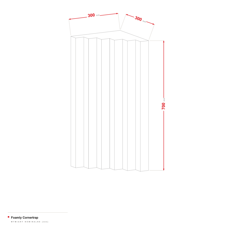 Foamly Cornertrap — rysunek wymiarowy 300 × 300 × 700 mm