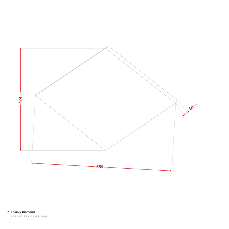 Foamly Diamond — rysunek wymiarowy 659 × 474 mm, grubość 50 mm