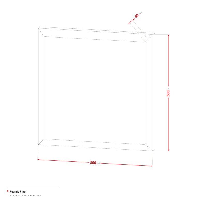 Foamly Pixel — rysunek wymiarowy 500 × 500 × 50 mm