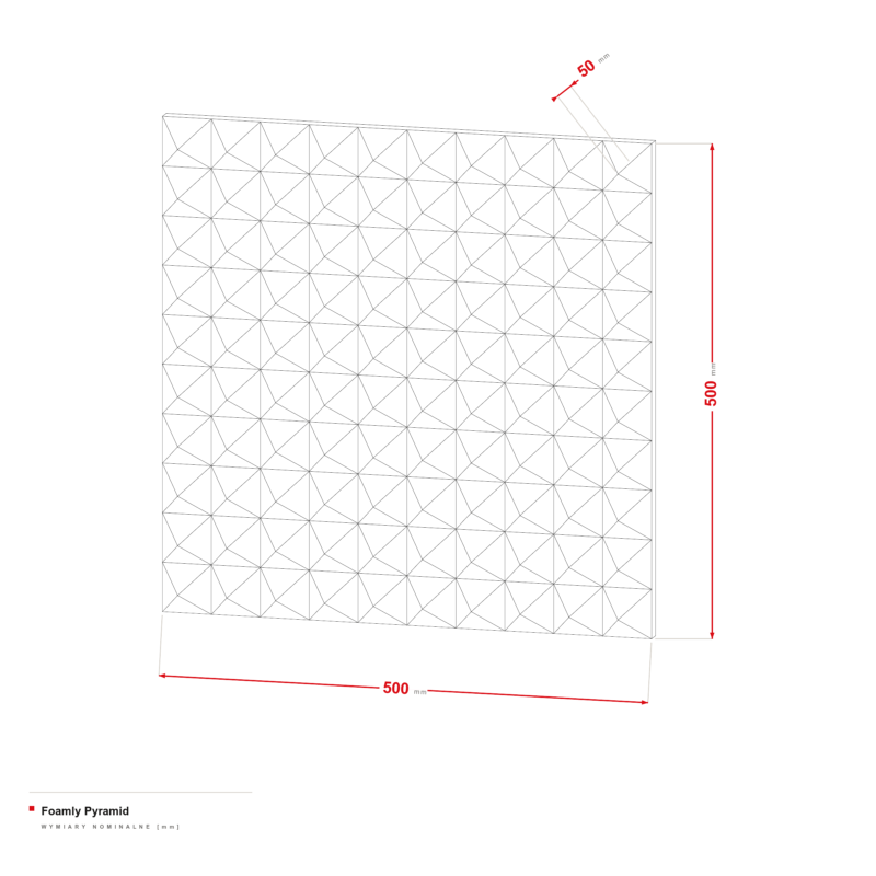 Foamly Pyramid — rysunek wymiarowy 500 × 500 × 50 mm