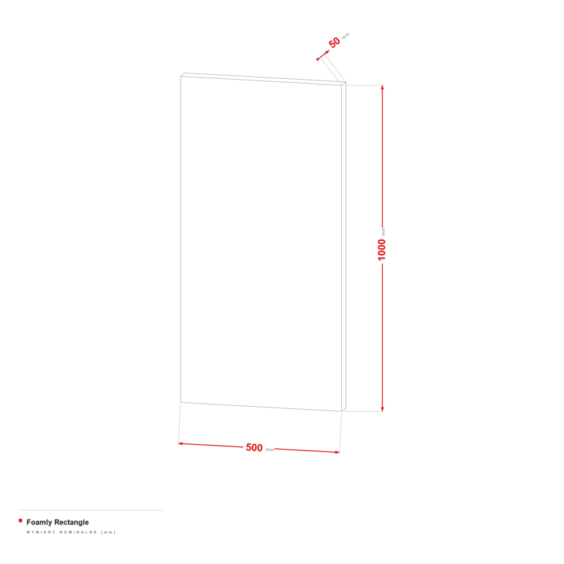 Foamly Rectangle — rysunek wymiarowy 500 × 1000 mm, grubość 50 mm