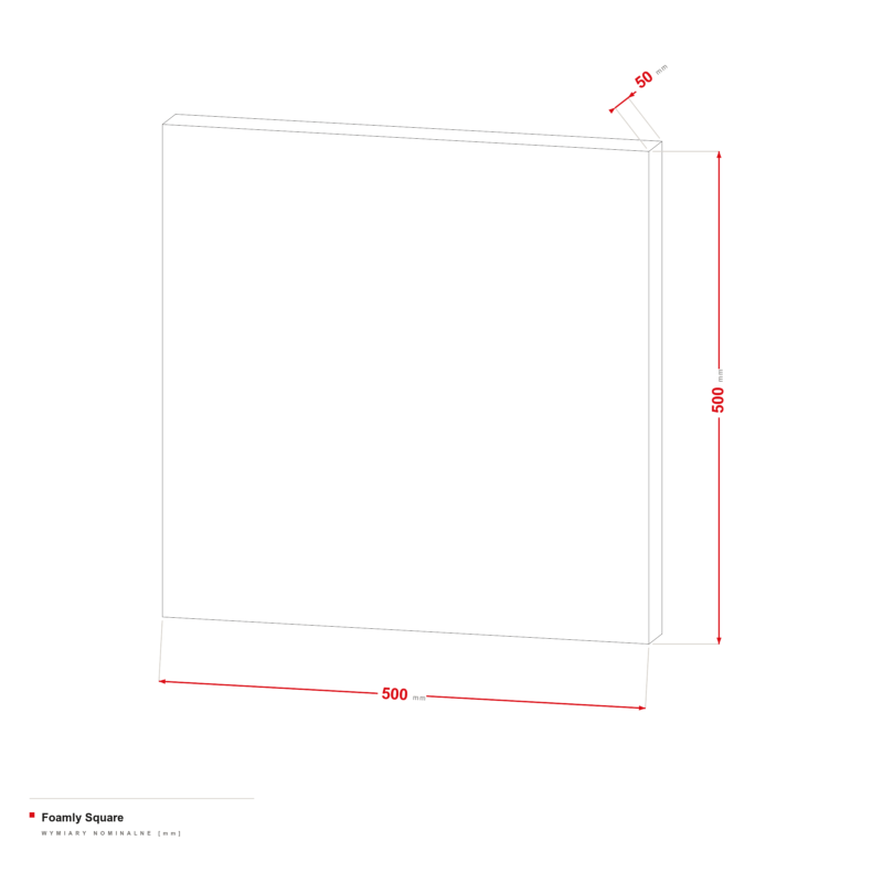 Foamly Square — rysunek wymiarowy 500 × 500 mm, grubość 50 mm