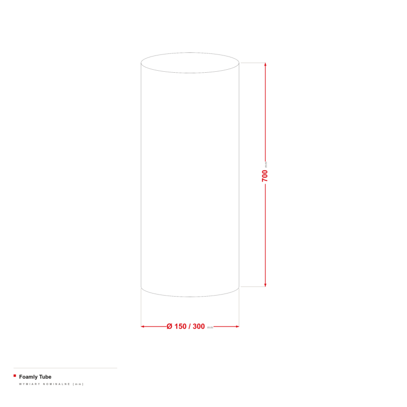 Foamly Tube — rysunek wymiarowy Ø 150/300 mm, długość 700 mm