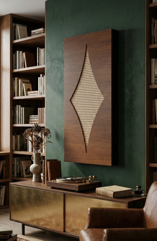 Rattanowy panel w salonie w stylu boho