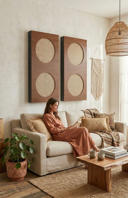 Rattanowy panel Brown w salonie w stylu boho