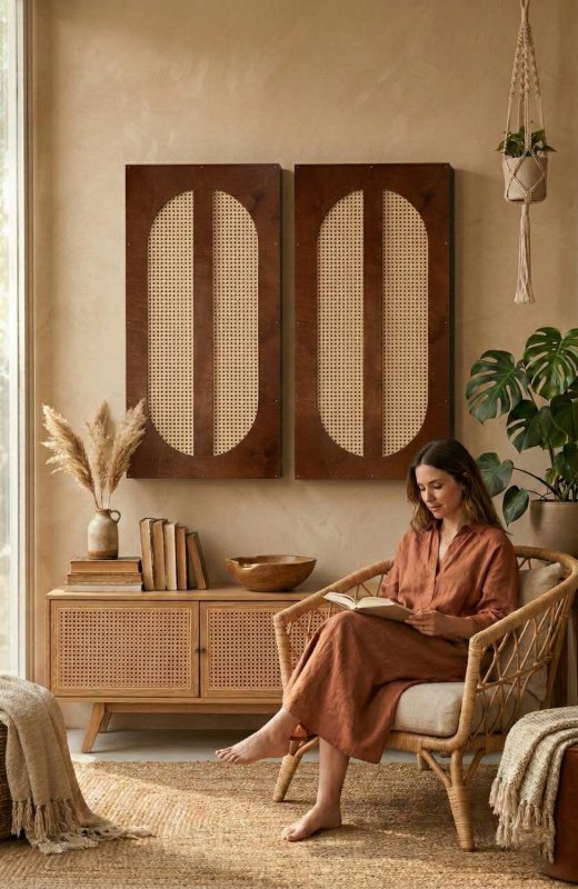 Rattanowy panel Brown w salonie w stylu boho