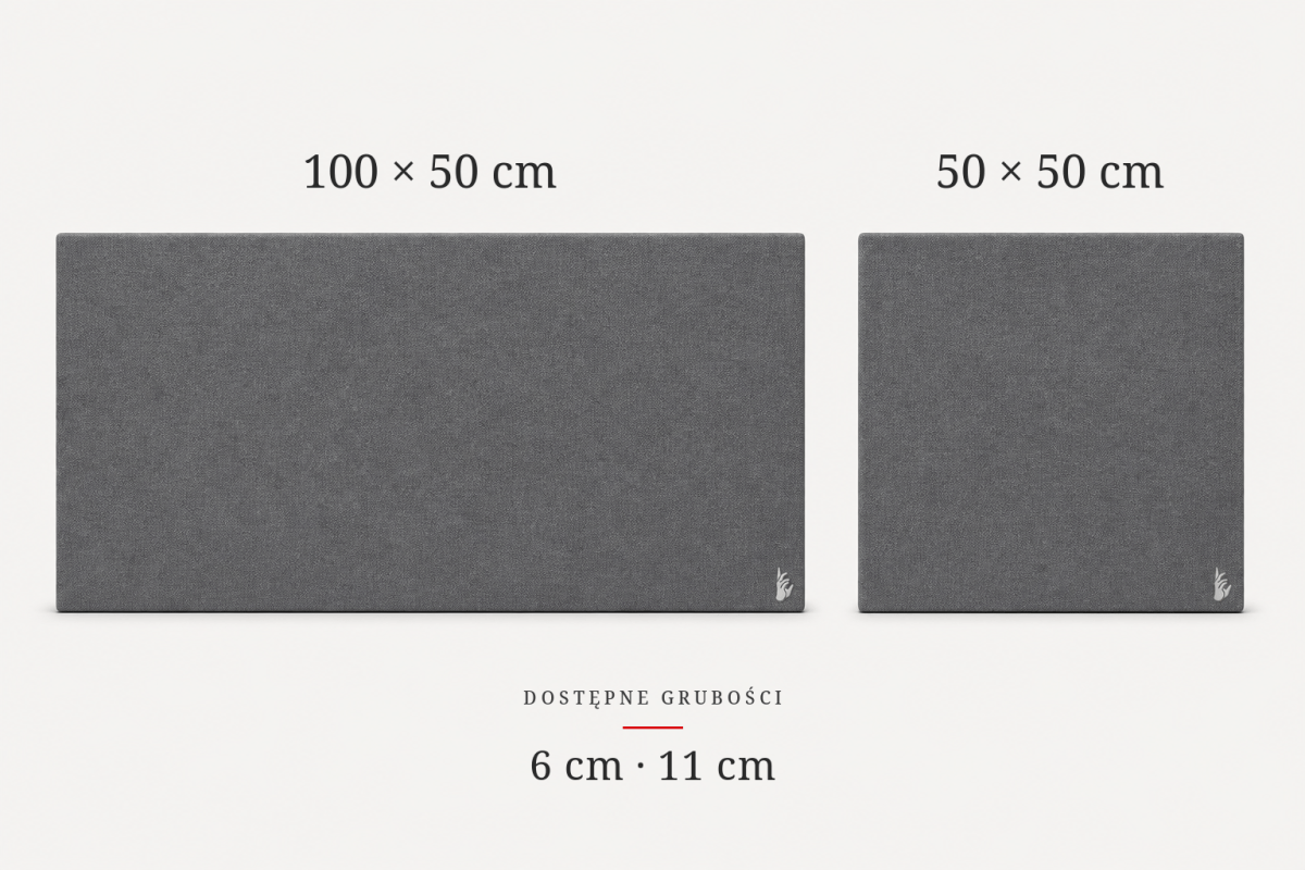 Absorber Premium w formatach 100 × 50 cm i 50 × 50 cm oraz grubościach 6 cm i 11 cm