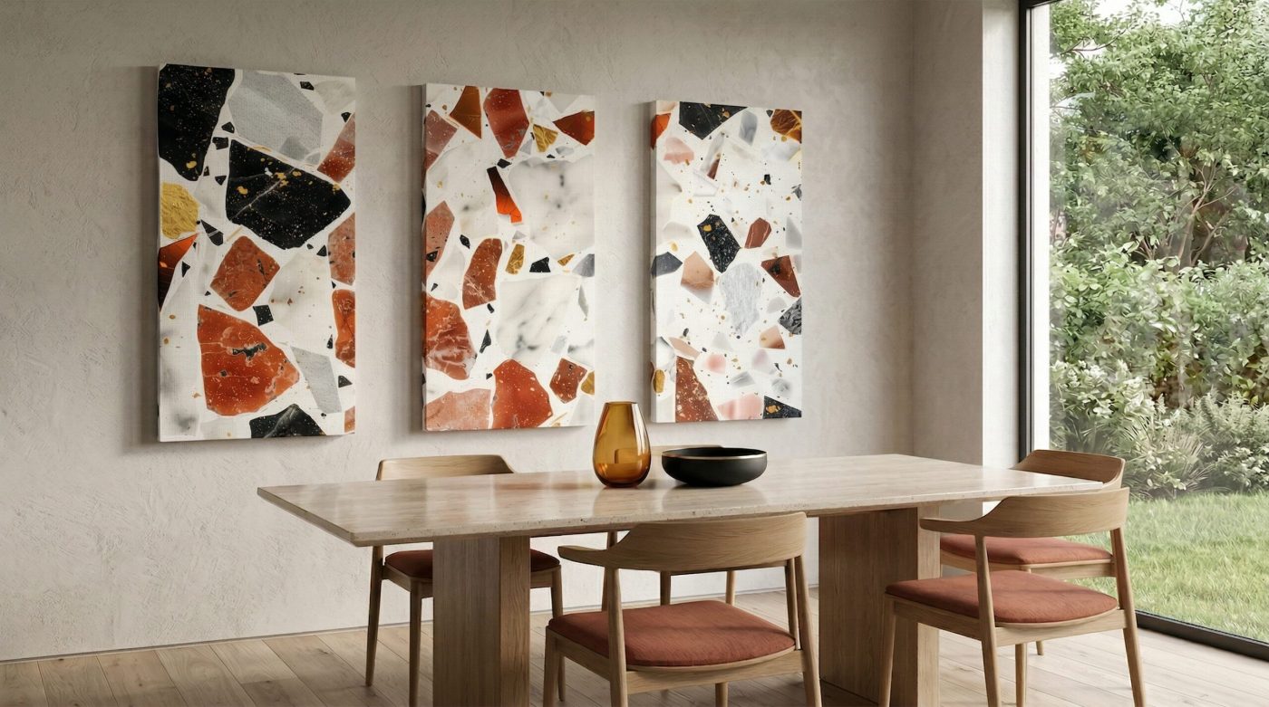 Tryptyk Mosaic Mix z jednej kolekcji w jadalni